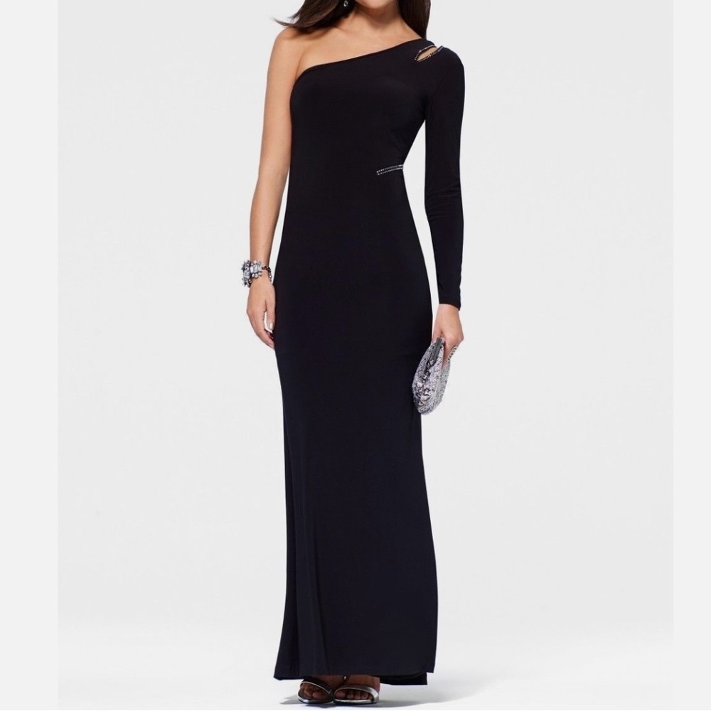Cache Black Gown One Shoulder Rhinestones USA Sm